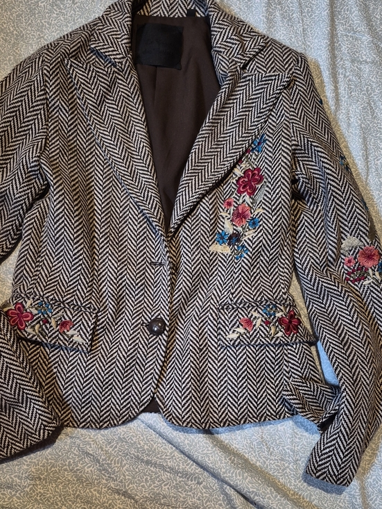 le tempes Jackets & Blazers - Embroidered Herringbone Blazer Jacket in Brown/Black